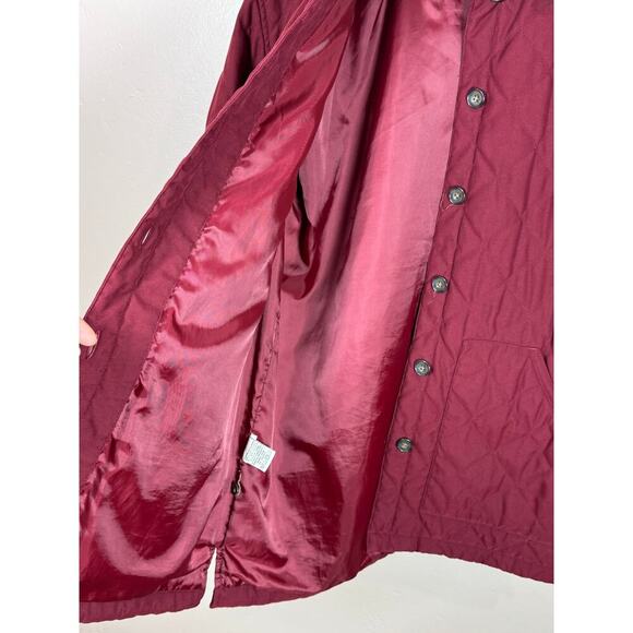 Eddie Bauer Womens Long Quilted Maroon Chore Jacket Brown Collar Utility Small - Picture 10 of 11
